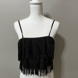 Black Crystal Fringe Crop Top